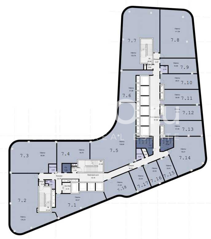 Планировка офиса 95.94 м², 7 этаж, БЦ «N`ice Tower»