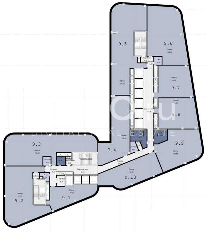 Планировка офиса 58.07-528.2 м², 9 этаж, БЦ «N`ice Tower»